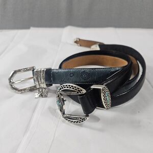 Lot of 2 BRIGHTON Belts Sz 28 Western Boho Leather Embelished Black and Blue